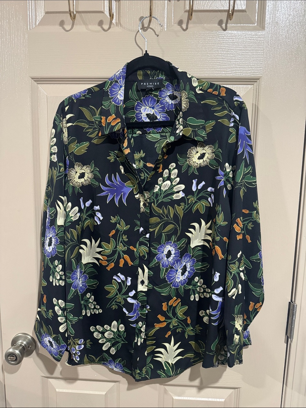 Premise Black Floral Button-Down Shirt with Blue & Green Accents